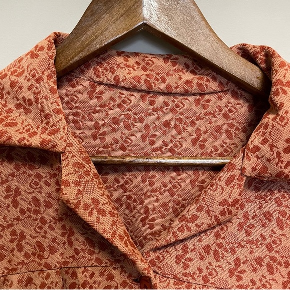 Vintage 50s 60s Orange Rust Floral Print Dress Coat Size XL - Picture 4 of 11